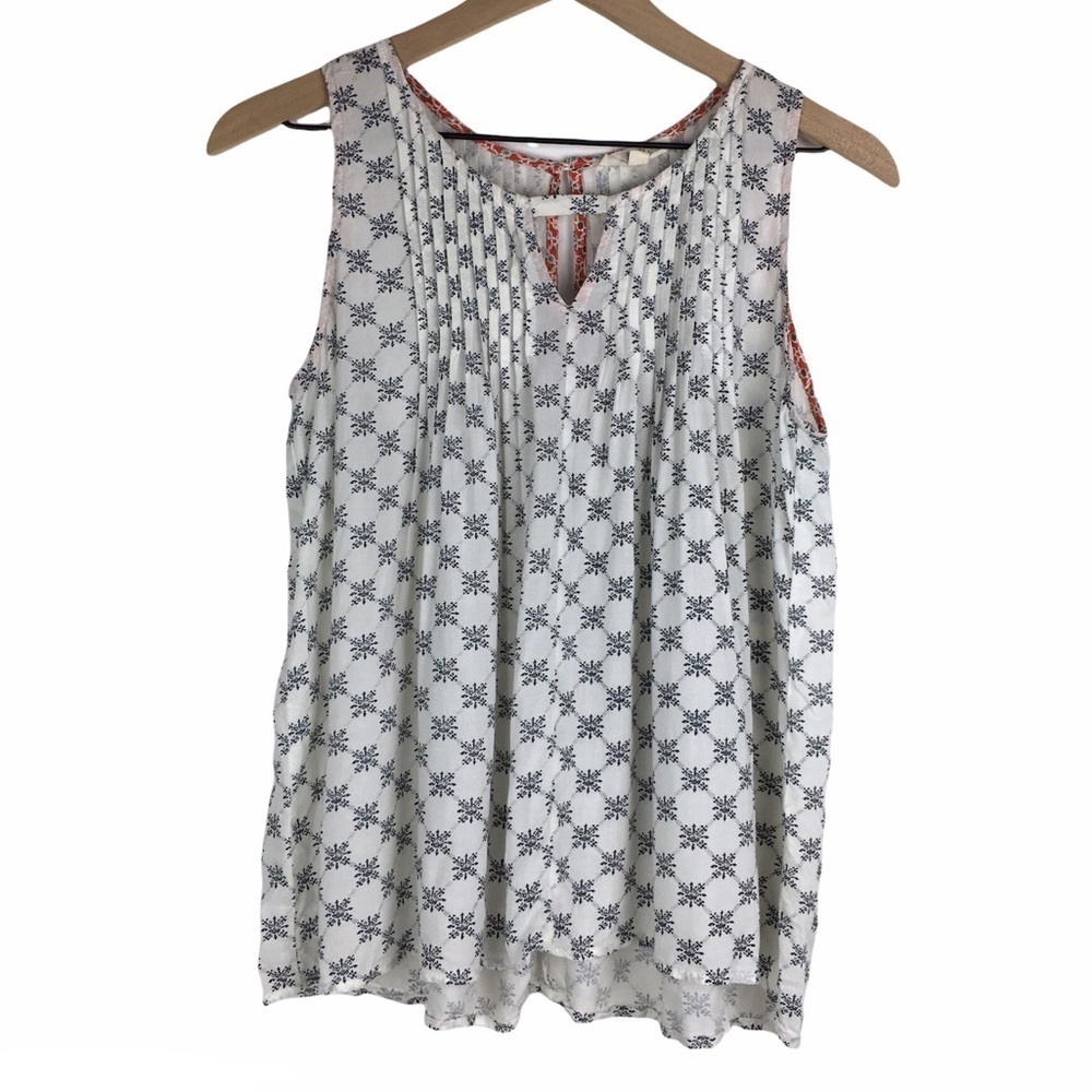 HEM & THREAD Top Tank Sleeveless Peasant Floral Keyhole Pleated Boho Size Large